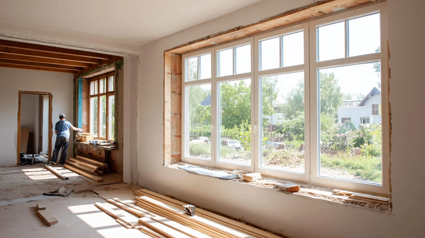Fenstertausch und Türentausch im Wohnhaus – neue Fensterrahmen montiert, Türstock verkleidet, fachgerechte Fenstermontage mit moderner Wärmedämmung