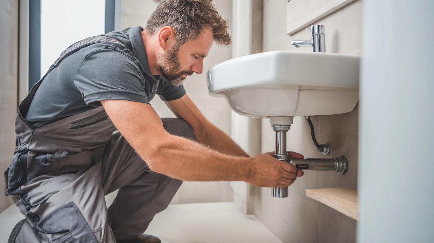 Installateur in Wien bei der Arbeit am Waschbecken – professioneller Installateur Notdienst und Gas Installateur für Reparaturen und Sanierungen.