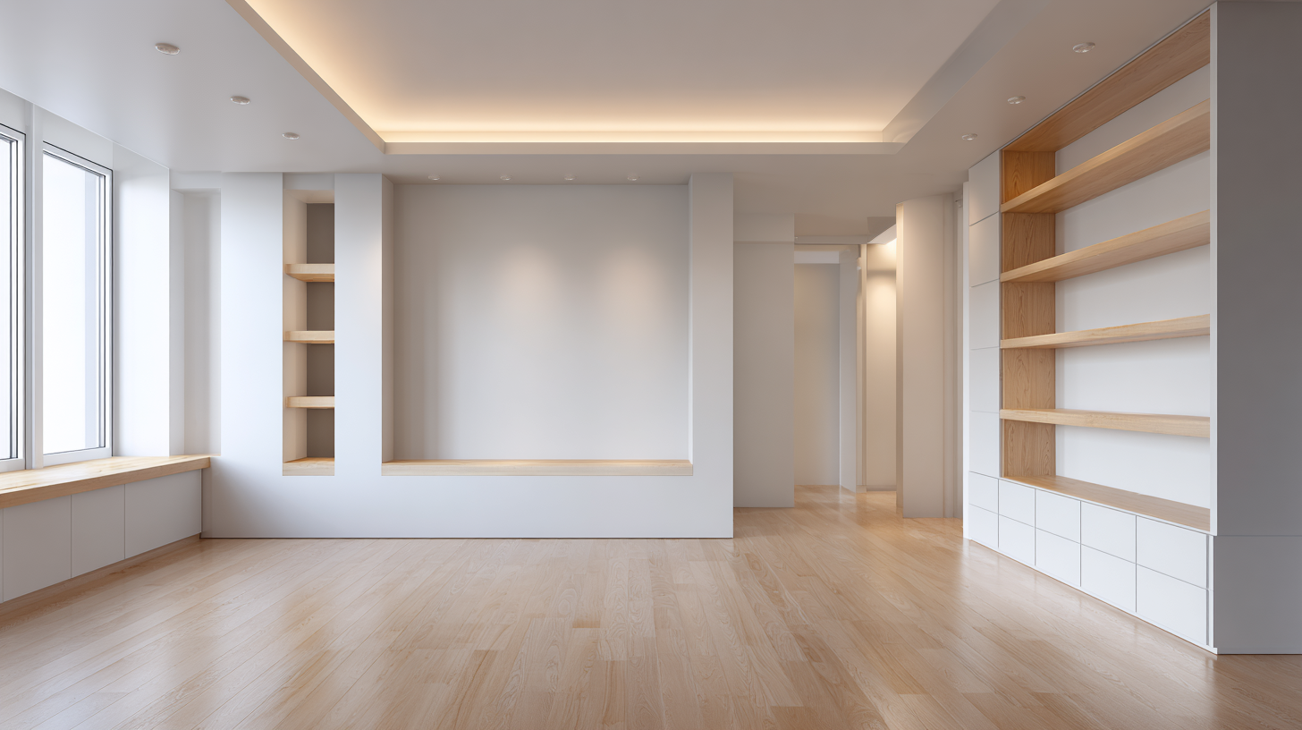 Moderner Innenausbau mit Trockenbauwand, Deckenverkleidung und integrierten Regalen – professionelle Trockenbauer in Wien