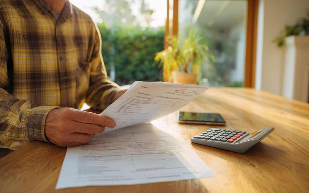 Überprüfen von Unterlagen zur Förderbeantragung für eine Badsanierung.